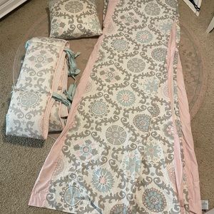 Nursery decor (crib bumper, pillow, blackout curtains)